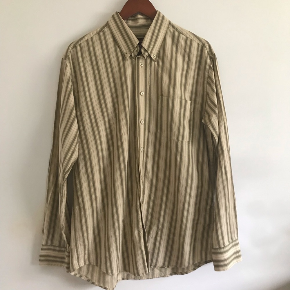 Covington long sleeve striped olive green dress shirt size M